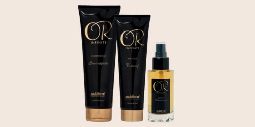 Trio de soins de la gamme Premium Or Infinite de Sublimo compos&eacute;e d'or 24 carats et huile d'argan